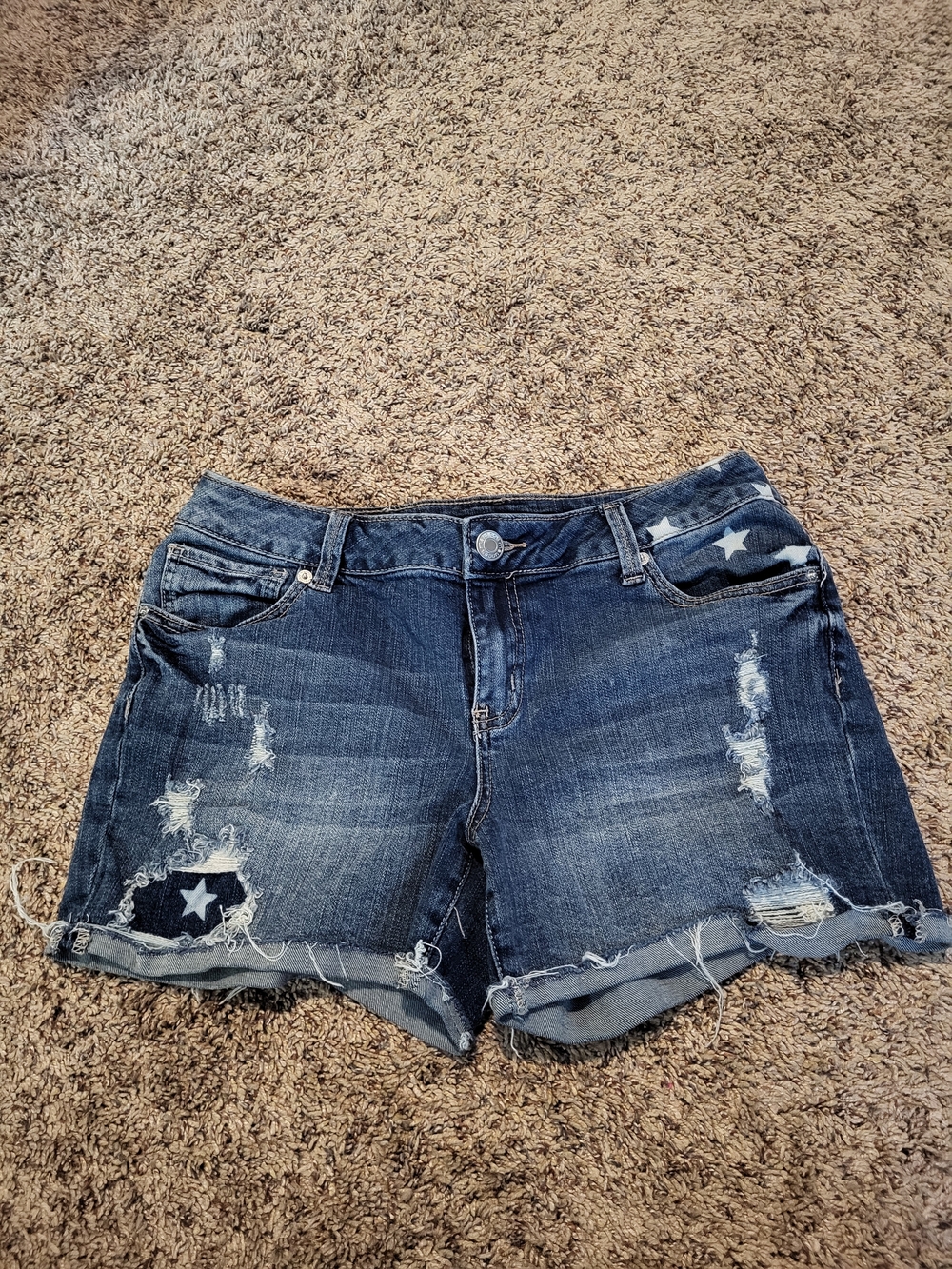 Maurices Dark Blue Distressed Denim Shorts with Star Patch